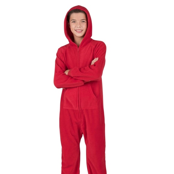 Footed Pajamas With Hood Red Size Kids Medium New - Picture 6 of 8